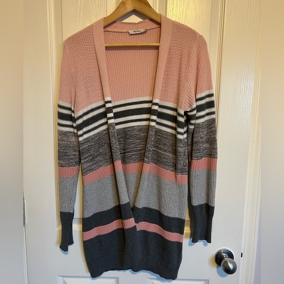Ricki’s Pink & Grey Striped Knit Cardigan - Small - Picture 1 of 2